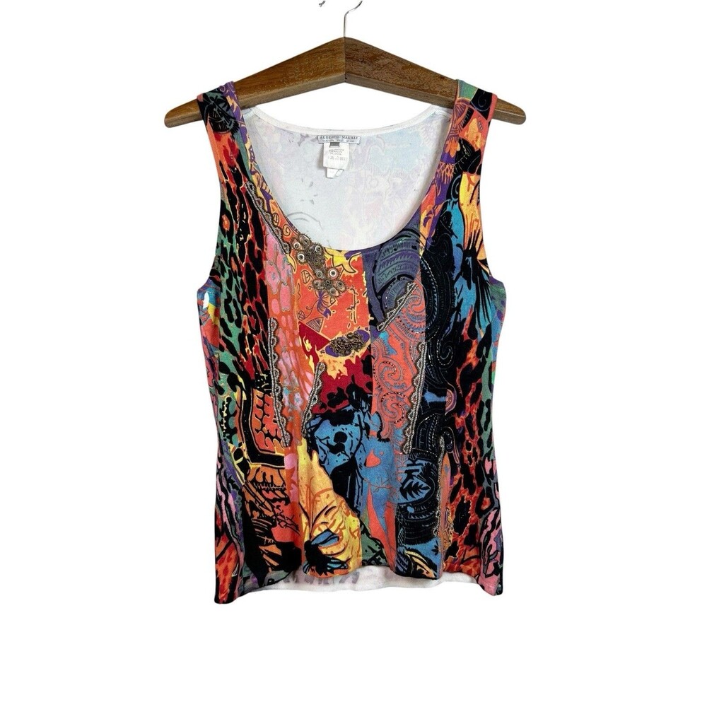 Alberto Makali Womens Multicolor Patchwork Y2K Tank Top Scoop Neck Size M Boho